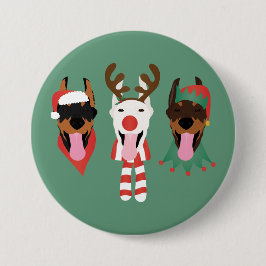 Christmas Dobermann Honden Ronde Button 7,6 Cm