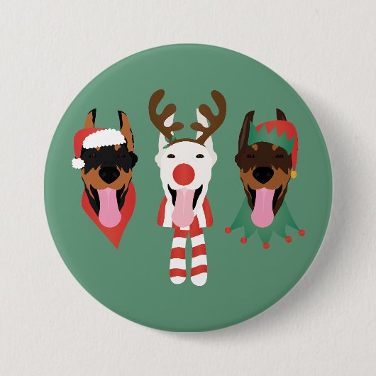 Christmas Dobermann Honden Ronde Button 7,6 Cm (Voorkant)