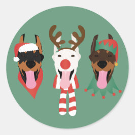Christmas Dobermann Honden Ronde Sticker