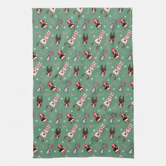 Christmas Dobermann Honden Theedoek (Verticaal)