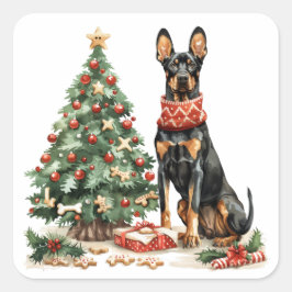 Christmas Dobermann Honden Vierkante Sticker