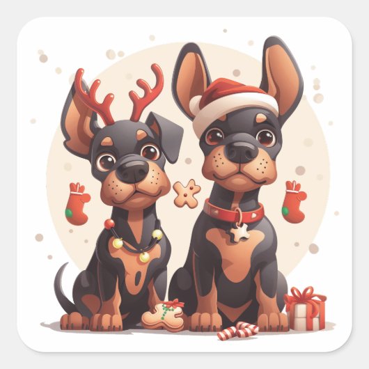 Christmas Dobermann Honden Vierkante Sticker (Voorkant)