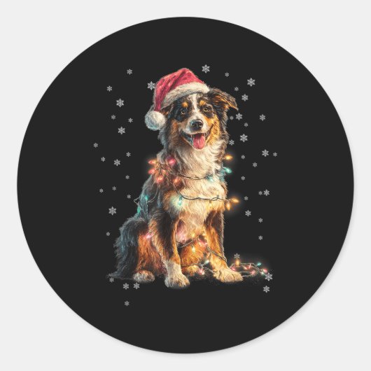 Christmas Dog Australian Shepherd Santa Xmas Women Ronde Sticker (Voorkant)