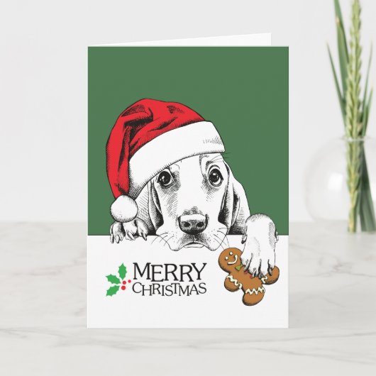 Christmas Dog Basset Hound Feestdagen Kaart (Voorkant)