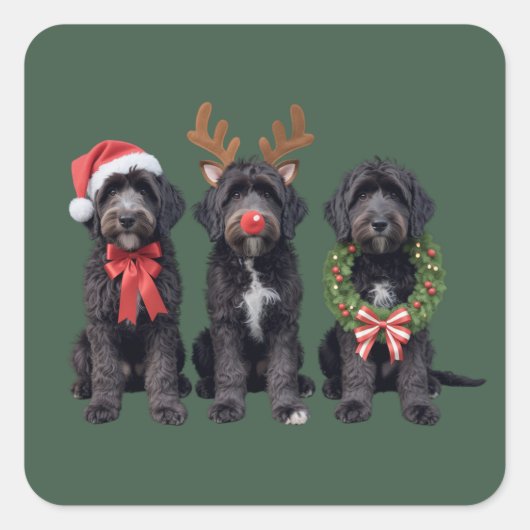 Christmas Dog Black Goldendoodle Doodle Mom Winter Vierkante Sticker (Voorkant)