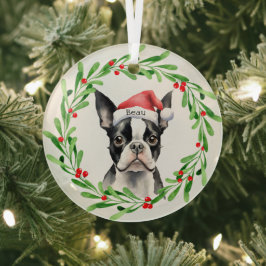 Christmas Dog Boston Terrier Terrier Feestdagen Pe Glas Ornament