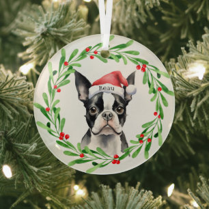Christmas Dog Boston Terrier Terrier Feestdagen Pe Glas Ornament