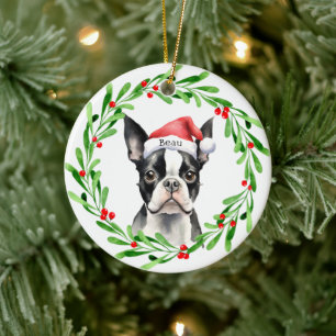 Christmas Dog Boston Terrier Terrier Feestdagen Pe Keramisch Ornament