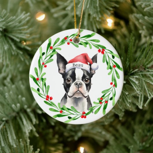 Christmas Dog Boston Terrier Terrier Feestdagen Pe Keramisch Ornament (Boom)