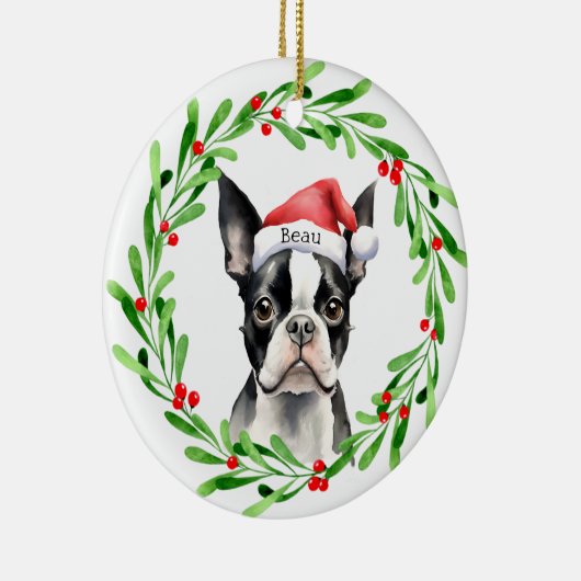 Christmas Dog Boston Terrier Terrier Feestdagen Pe Keramisch Ornament (Rechts)