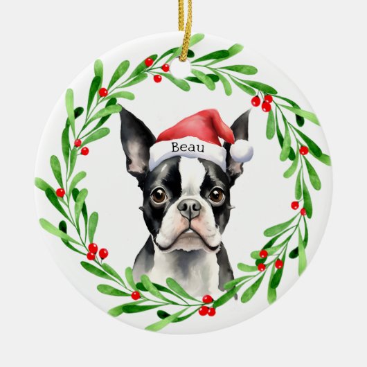 Christmas Dog Boston Terrier Terrier Feestdagen Pe Keramisch Ornament (Voorkant)