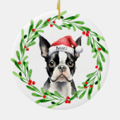 Christmas Dog Boston Terrier Terrier Feestdagen Pe Keramisch Ornament (Achterkant)