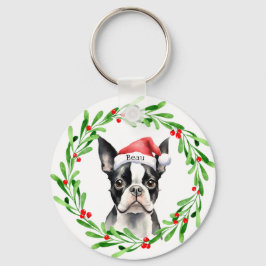 Christmas Dog Boston Terrier Terrier Feestdagen Pe Sleutelhanger
