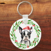 Christmas Dog Boston Terrier Terrier Feestdagen Pe Sleutelhanger (Achterkant)