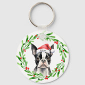 Christmas Dog Boston Terrier Terrier Feestdagen Pe Sleutelhanger (Achterkant)