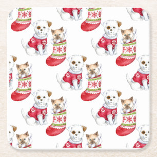 Christmas Dog & Cat Stockings Kartonnen Onderzetters