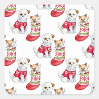 Christmas Dog & Cat Vierkante Sticker