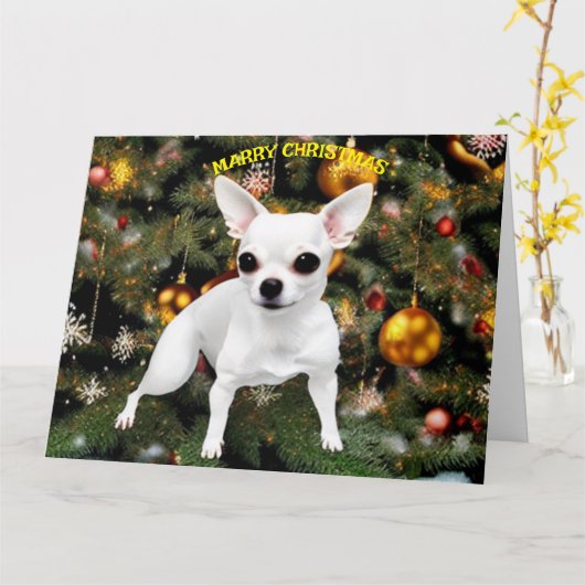 Christmas Dog Chihuahua Kaart (Gele Bloem)