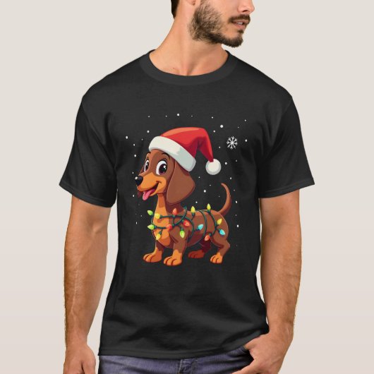 Christmas Dog Dachshund Santa Xmas Wiener 3 T-shirt (Voorkant)