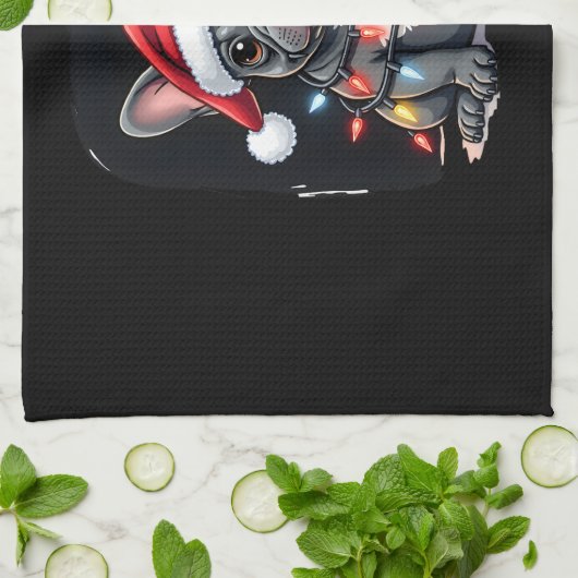 Christmas Dog French Bulldog Xmas Frenchie Men Wom Theedoek (Gevouwen)