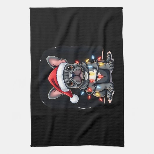 Christmas Dog French Bulldog Xmas Frenchie Men Wom Theedoek (Verticaal)