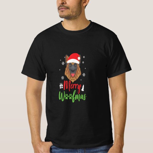Christmas Dog German Shepherd Merry Woofmas Gift T-shirt (Voorkant)