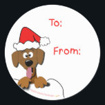 Christmas Dog Gift Label Stickers<br><div class="desc">Een schattige cartoon hond met een kerstmuts siert deze kerstcadeau label stickers. U kunt ze personaliseren door de ontwerptool te gebruiken om uw eigen naam toe te voegen. Blad van 20 stickers.</div>