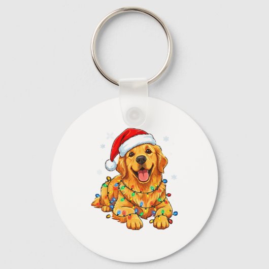 Christmas Dog Golden Retriever Lights Xmas Sleutelhanger (Voorkant)