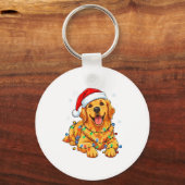 Christmas Dog Golden Retriever Lights Xmas Sleutelhanger (Voorkant)