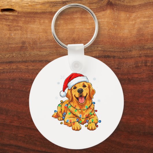Christmas Dog Golden Retriever Lights Xmas Sleutelhanger (Voorkant)