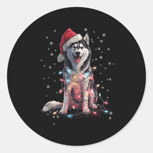 Christmas Dog Husky Santa Xmas Women Men Kids  Ronde Sticker (Voorkant)