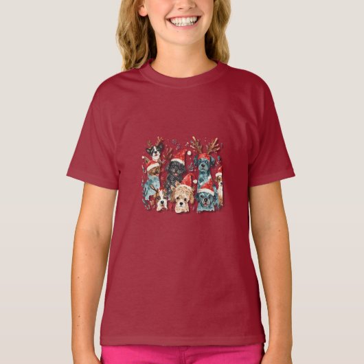Christmas Dog Line Art T-Shirt | Minimalist Holida (Voorkant)