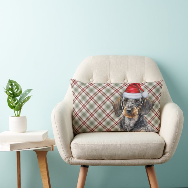 Christmas Dog Lover Wire Coated Dachshund Plaid Kussen (Stoel)