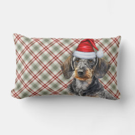 Christmas Dog Lover Wire Coated Dachshund Plaid Kussen