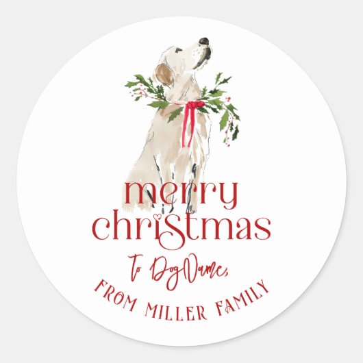 Christmas Dog Merry Christmas Typography Ronde Sticker (Voorkant)