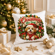 Christmas Dog Mom Festive Red Green Throw Pillow