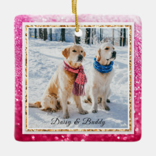 Christmas Dog Puppy Pet Purple Glitter Name Photo Keramisch Ornament