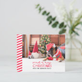 Christmas Dog Red Stripes Feestdagenkaart (Staand voorkant)