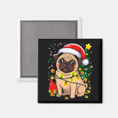 Christmas Dog Santa Clause Pug Puppy X-mas Magneet (Voorkant / Achterkant)