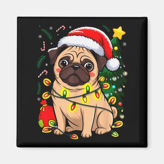 Christmas Dog Santa Clause Pug Puppy X-mas Magneet (Voorkant)