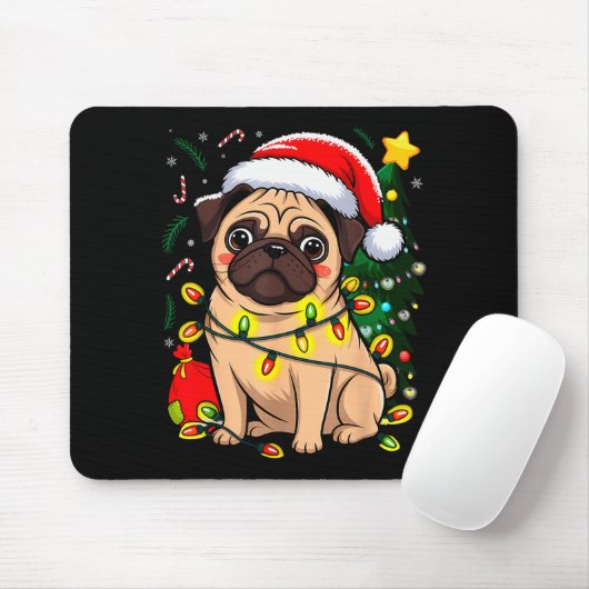 Christmas Dog Santa Clause Pug Puppy X-mas Muismat (Met muis)