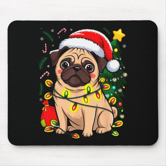 Christmas Dog Santa Clause Pug Puppy X-mas Muismat (Voorkant)