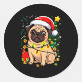 Christmas Dog Santa Clause Pug Puppy X-mas Ronde Sticker (Voorkant)