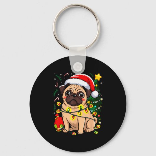 Christmas Dog Santa Clause Pug Puppy X-mas Sleutelhanger (Voorkant)
