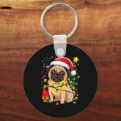 Christmas Dog Santa Clause Pug Puppy X-mas Sleutelhanger (Voorkant)