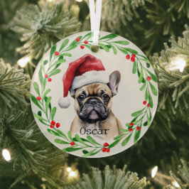 Christmas Dog Tan Frenchie Franse Bulldog Pet Glas Ornament