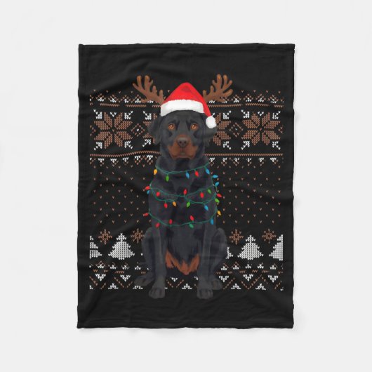 Christmas Dog With Hat And Lights - Funny Holiday  Fleece Deken (Voorkant)