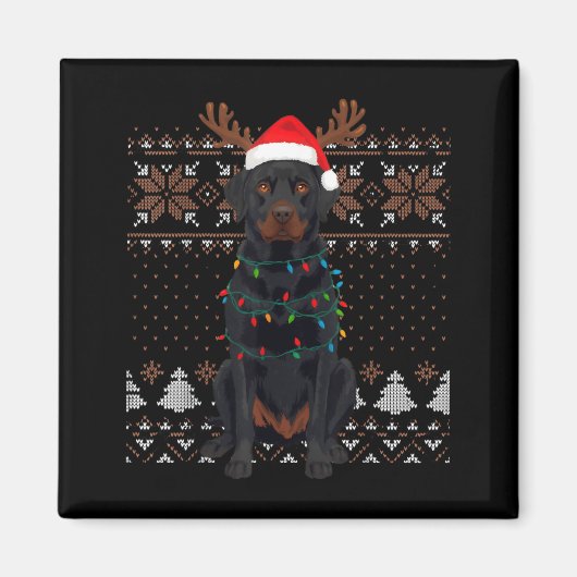 Christmas Dog With Hat And Lights - Funny Holiday  Magneet (Voorkant)