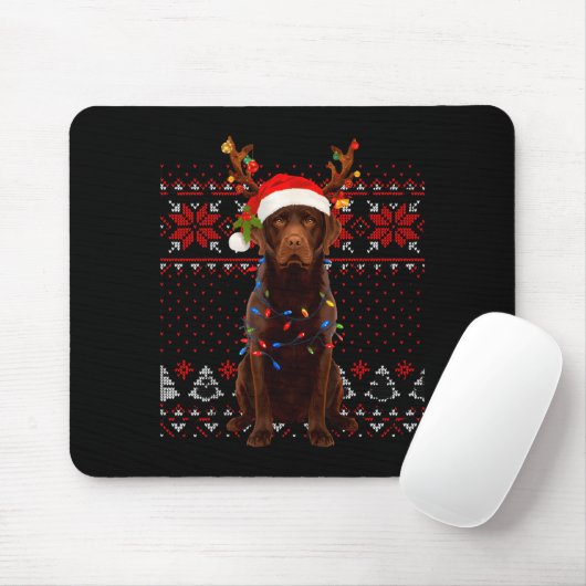 Christmas Dog With Hat And Lights - Funny Holiday  Muismat (Met muis)