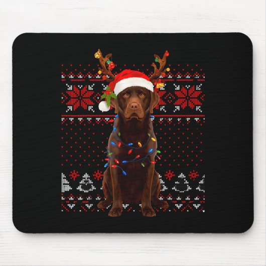 Christmas Dog With Hat And Lights - Funny Holiday  Muismat (Voorkant)